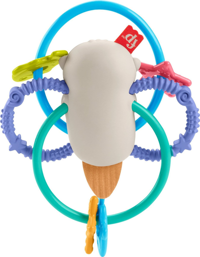 Lodër dhëmbore për bebe Fisher Price Twist &amp; Teether Otter, zile 2 në 1, me shumë ngjyra