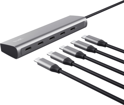 USB HUB Trust Halyx 25136, USB C 5 porta, 100W, argjendtë