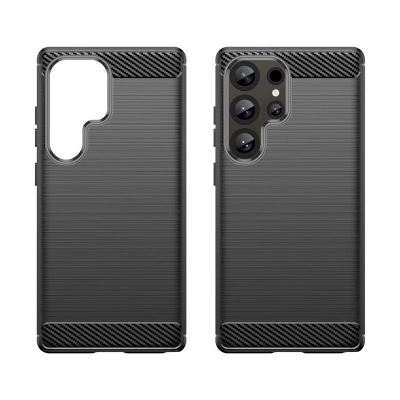 Kuti silikoni për telefon Samsung Galaxy S25 Ultra, pamje karbon, mbron nga goditjet, ngjyrë e zezë