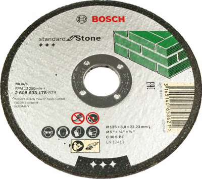 Disk prerës gurësh Bosch Standard Stone 125mm, trashësi 3mm, hapje 22.23mm