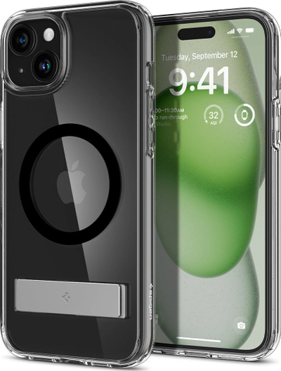 Mbulesë telefoni Spigen Ultra Hybrid S MagSafe, për iPhone 15 Plus, transparente, e zezë