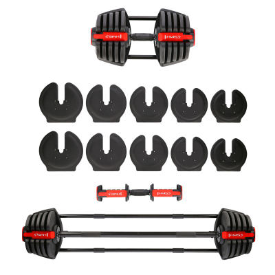Set shtange dhe hantele HMS SGR40 PRO, peshë që e çon vetë 43.5 kg, 2 në 1, i zi me të kuqe