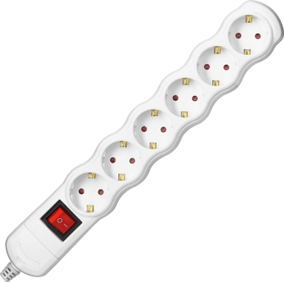Shteker zgjatues Revoltec Power Strip Splitter, 6 shuko, çelës ON OFF, i bardhë