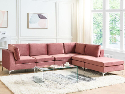 Kënd divan Beliani Evja, 5 vende, kadife, rozë
