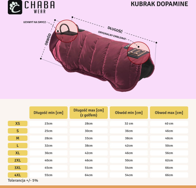 Pallto për qen Chaba Dopamine Beetroot, që s’e kap uji, madhësia 3XL, ngjyrë bordo