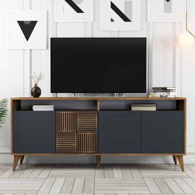 Komodë TV Kalune Design Milan, MDF, 180cm, dru dhe e zezë