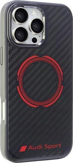 Kapak telefoni Audi Sport Carbon Fiber, MagSafe, për iPhone 16 Pro Max 6.9", i zi me të kuqe