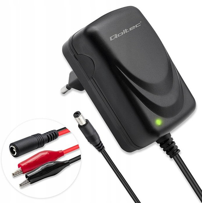 Karikues Qoltec për akumulatorë, 6V/12V, 6W, i zi