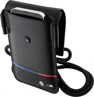 Çantë telefoni BMW M Series Carbon Tricolour, me rrip, me xhep për kartela, e zezë