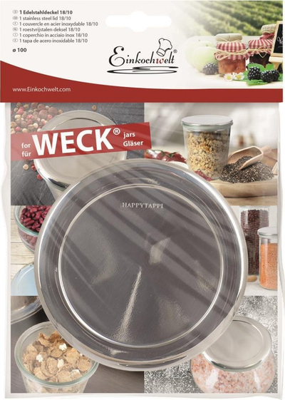Kapak kavanozi Einkochwelt Weck 100mm, çelik inox 18/10, ngjyrë argjend