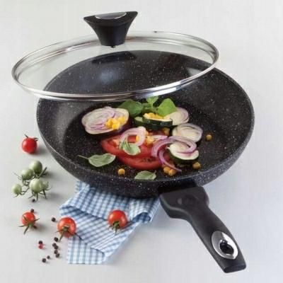 Tава за пржење Tiross, 28cm, мермерна обвивка, црна