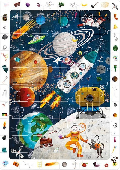 Puzzle vëzhgimi Czuczu Space, edukativ për fëmijë, me poster, shumëngjyrësh