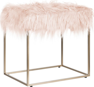Tabure me gëzof MANHATTAN, këmbë metalike ngjyrë ari, faux fur, rozë e çelët