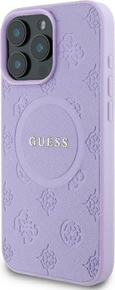 Kapak telefoni Guess Saffiano Peony Stamp MagSafe, për iPhone 16 Pro, lejla