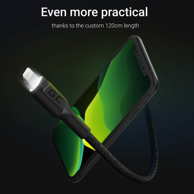 Кабел USB Green Cell KABGC05, USB A во Lightning, 1.2 m, црн