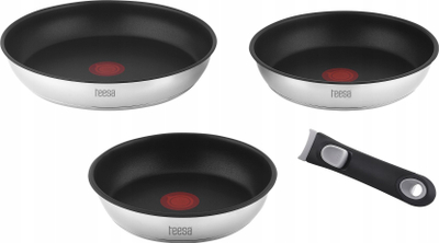 Set tiganësh dhe tenxheresh Teesa, dorezë e lëvizshme, 22cm 24cm 28cm, gri