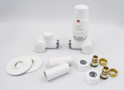 Set valvul termostatike për radiator VARIO TERM Integra, këndore, për PEX 16 mm, e bardhë