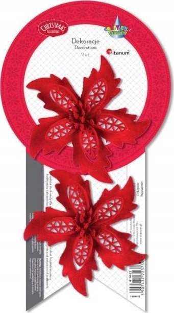 Lule dekorative Titanum Flocked Poinsettia, set 2 copë, 11.5 cm, të kuqe