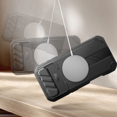 Mbrojtëse telefoni Tech-Protect Kevlar MagSafe për iPhone 17 Air, me këmbëz qëndrimi, e zezë