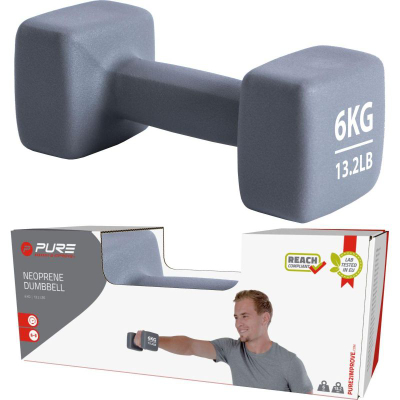Hantelë Pure2Improve me neopren, 6 kg, gri
