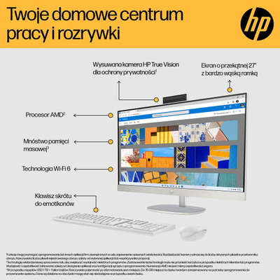 Kompjuter All in One HP 27-cr0204nw, Ryzen 7, 27" FHD, 16GB RAM, i bardhë