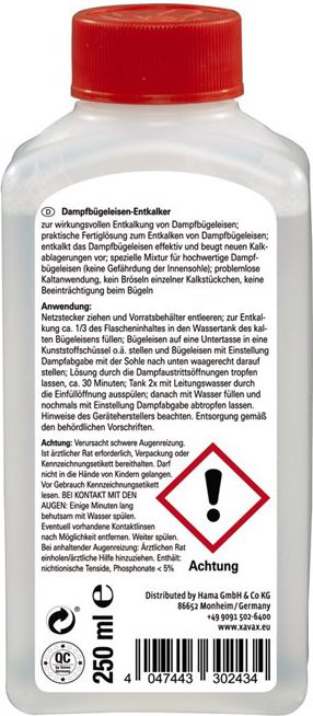 Solucion për heqjen e gëlqeres Xavax Descaler, për hekur rrobash me avull, 250ml, transparent