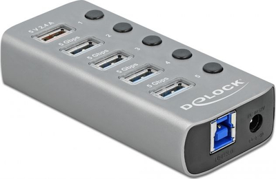 Hub USB DeLOCK 63262, 4 porta USB 3.2 Gen 1, 5 Gbps, gri
