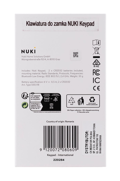 Tastierë smart Nuki Keypad, 6 shifra, për Nuki Smart Lock, e zezë