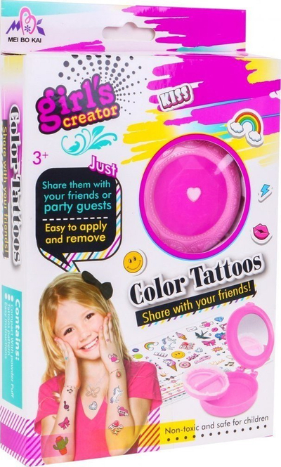 Set tatuazhesh që lahen Girl's Creator Color Tattoos, për kalamaj 3+, me gjo për vënie, rozë