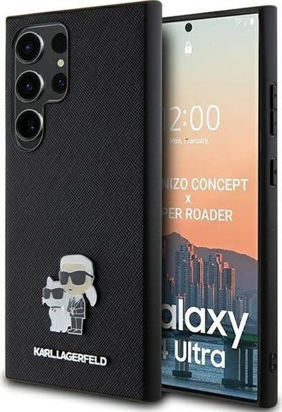 Kapak telefoni Karl Lagerfeld Saffiano Metal Karl and Choupette, për Samsung Galaxy S24 Ultra, i zi