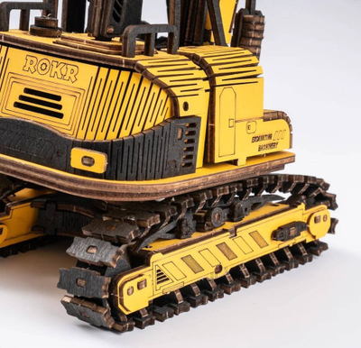 Puzzle 3D druri Robotime ROETG508K Eskavator, model inxhinierik, me bojë të verdhë