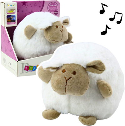 Lodër pelushi dele Sleeping Cuddly Toy, me dritë nate, me tinguj qetësues, e bardhë