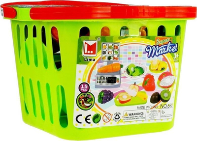 Set lodrash kuzhine LeanToys Basket with Vegetables, shportë me fruta e perime prerëse, peshore dyqani