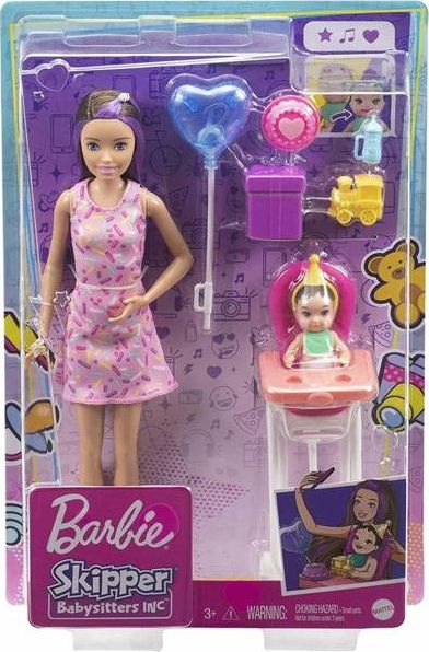 Set lodrash Barbie Skipper Babysitters Inc, kukull me bebe, aksesorë feste, rozë