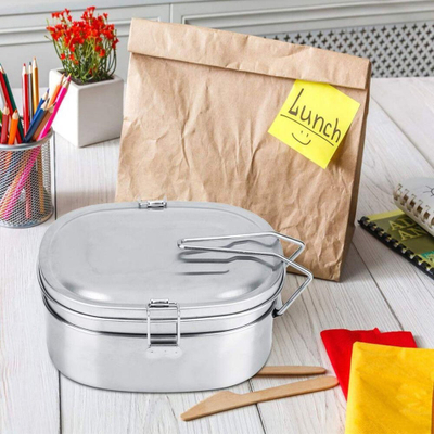 Set enësh kampingu pa markë, 2 enë inox me kapakë, çelik inox, argjendtë