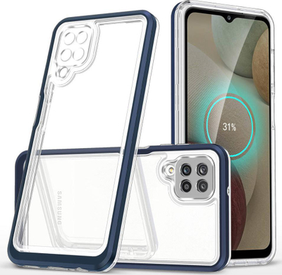 Këllëf telefoni Hurtel Clear 3in1 për Samsung Galaxy A12 5G, xhel, me kornizë, blu