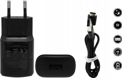 Karikues muri USB BQ AB2AX-120150U-EU1, 5V 3A, me kabllo USB, i zi