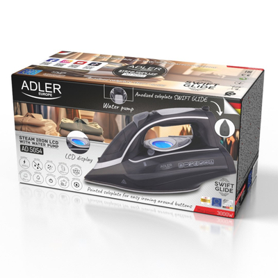 Hekur me avull Adler AD 5054, 3000 W, ekran LCD, Swift Glide