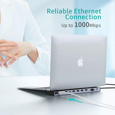 HUB Choetech, HUB-M20, USB-C, 3x USB-A 3.0, HDMI 4K, VGA, PD 100W, RJ45, приклучок, читач на картички