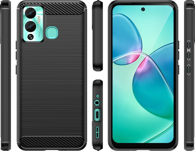 Kllëf telefoni Hurtel Carbon Case për Infinix Hot 12 Play NFC, silikoni i butë e i lëvizshëm, efekt karboni, i zi