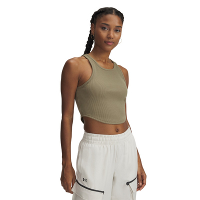 Kanotiere sportive Under Armour Rival Cropped Rib për goca, pa mëngë, jeshile