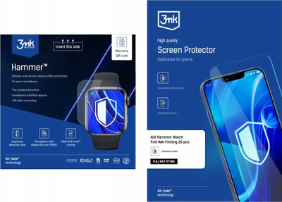 Film mbrojtës ekrani 3MK All-Safe AIO Hammer, për orë të zgjuara, set 25 copë, transparent