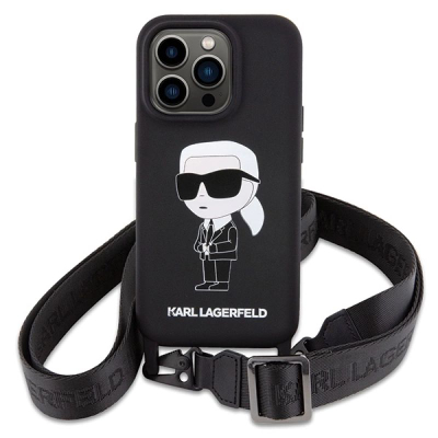 Mbrojtës telefoni Karl Lagerfeld Ikonik KLHCP15XSCBSKNK, iPhone 15 Pro Max, silikon, i zi