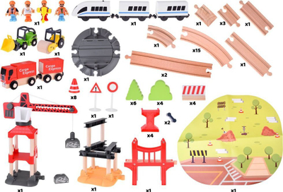 Set tren prej druri ZA4830, rreth 100 pjesë, me vinç dhe shina, shumëngjyrësh