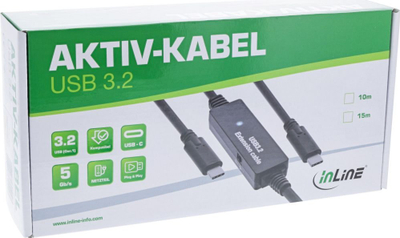 Kabllo aktive USB InLine USB 3.2 Gen1, USB-C me USB-C, 15m, e zezë