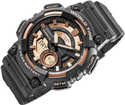 Orë dore Casio AEQ-110W-1A3VDF, analoge-digitale, quartz, 10 ATM, e zezë me rose gold
