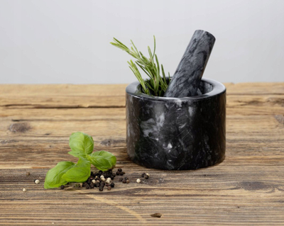 Havan mermeri WENKO Black Outdoor Kitchen, me pistil, i zi mat