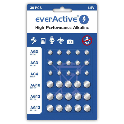 Bateri alkaline EverActive AG, 65mAh, 1.5V, paketim 30 copë