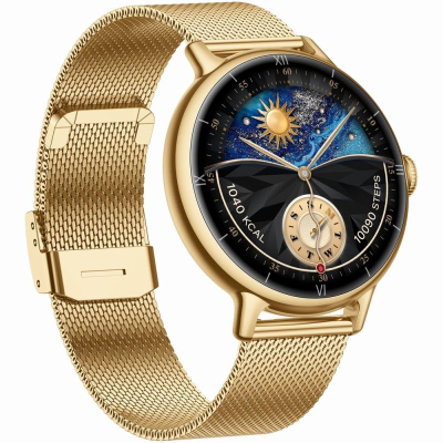 Orë e zgjuar Gravity GT33-2, me GPS, me rrip lëkure 18mm, e artë me të bardhë