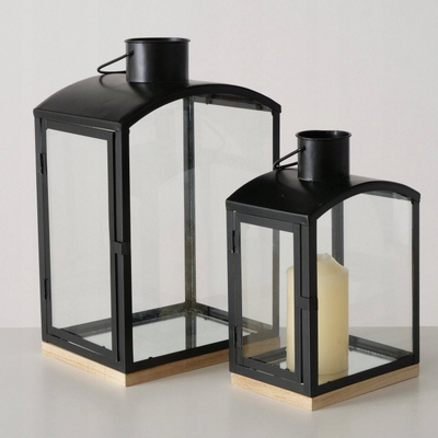 Set fenerësh dekorativë Rolando, 2 copë, metal dhe xham, i zi